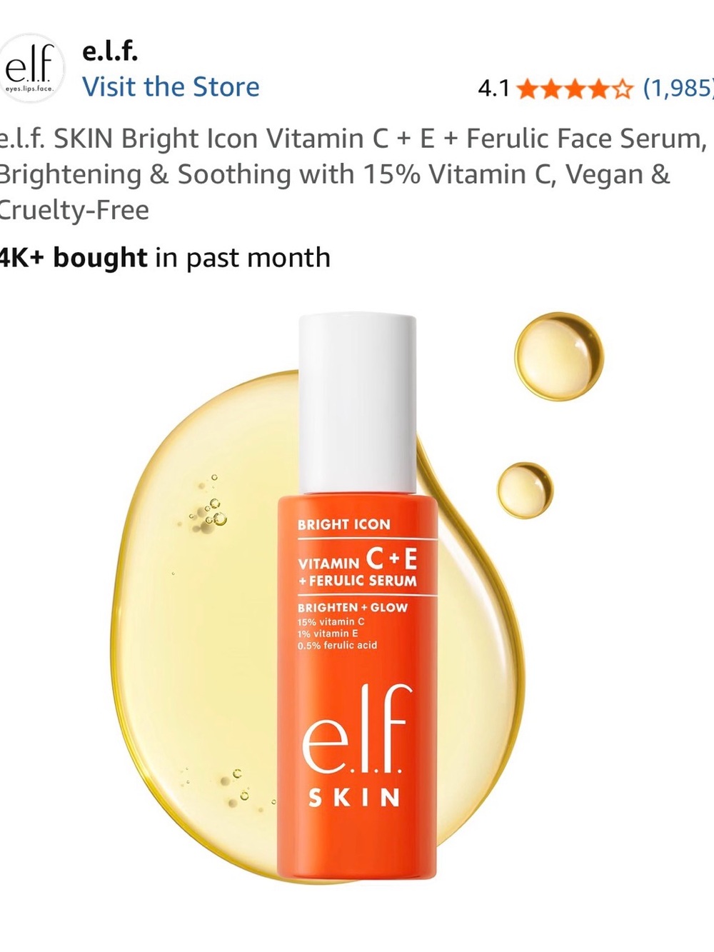 e.l.f. Bright Icon Vitamin C + E + Ferulic Serum — Orange & White